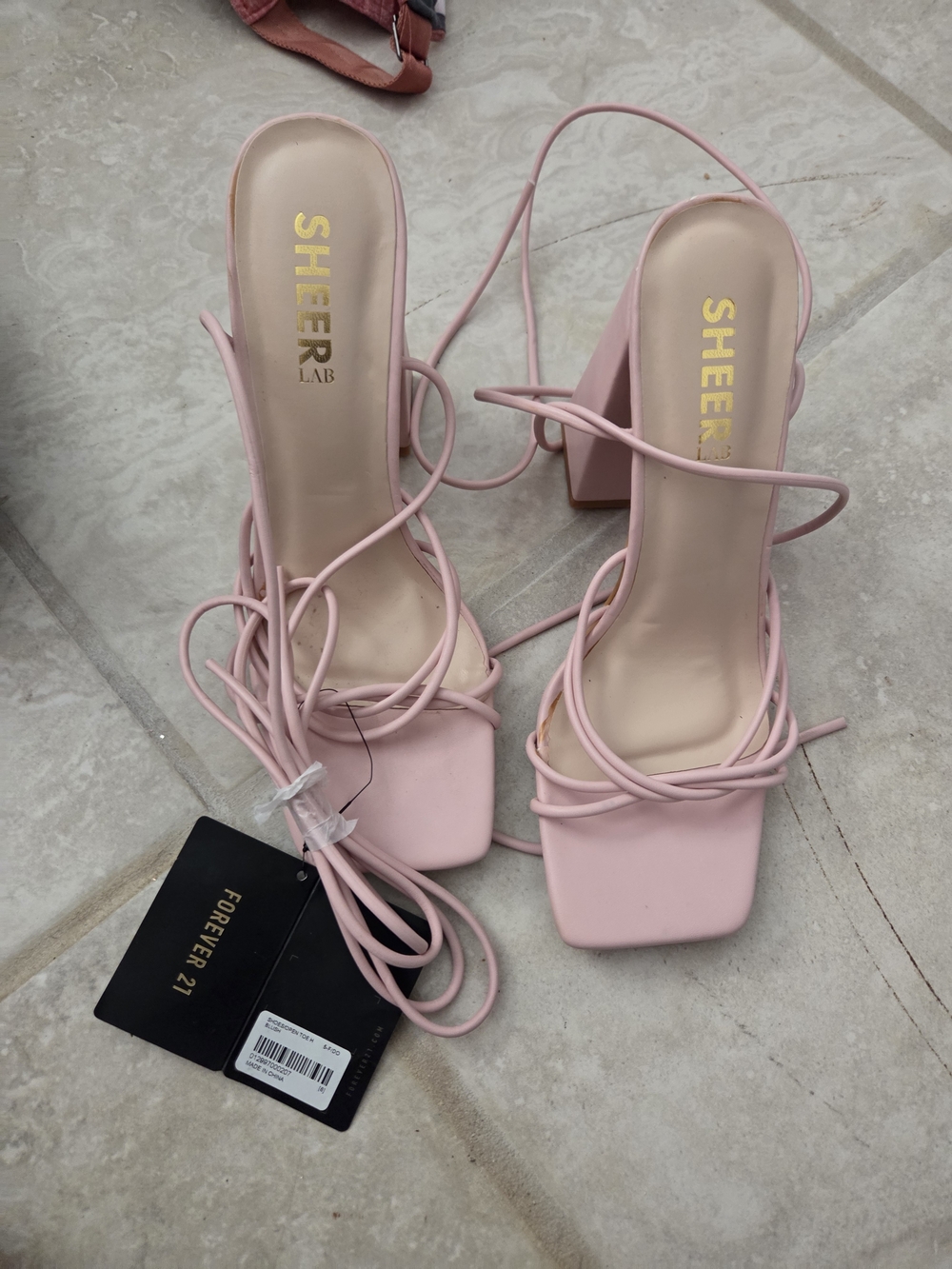 Forever 21 Pink Lace-Up Square Toe Block Heels